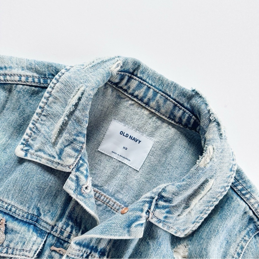 Old Navy Blue Distressed Oversized Denim Jacket - Picture 3 of 5